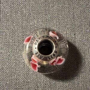 Pandora Clear Glass Charm with Pink Hearts 🩷 Inlays